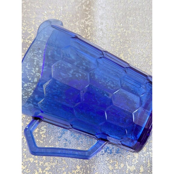 Vintage Shirley Temple 4.5” Tall Cobalt Blue Depression Glass Cream Pitcher 30s - Picture 6 of 9